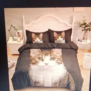 Cat Print Duvet Cover New